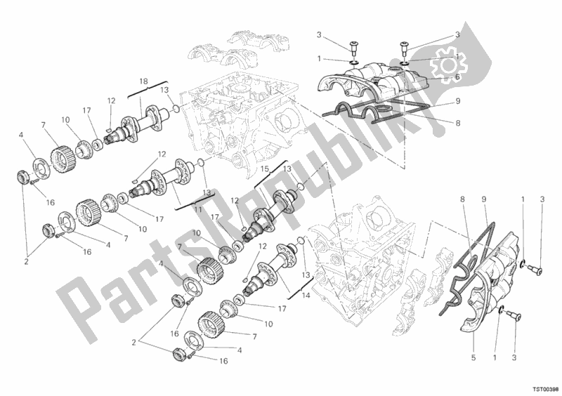 Alle onderdelen voor de Nokkenas van de Ducati Diavel USA 1200 2012